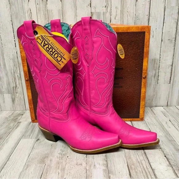Z5138 Corral Hot Pink Embroidered Snip Toe Western Boot Size 9 New In Box - Picture 5 of 11